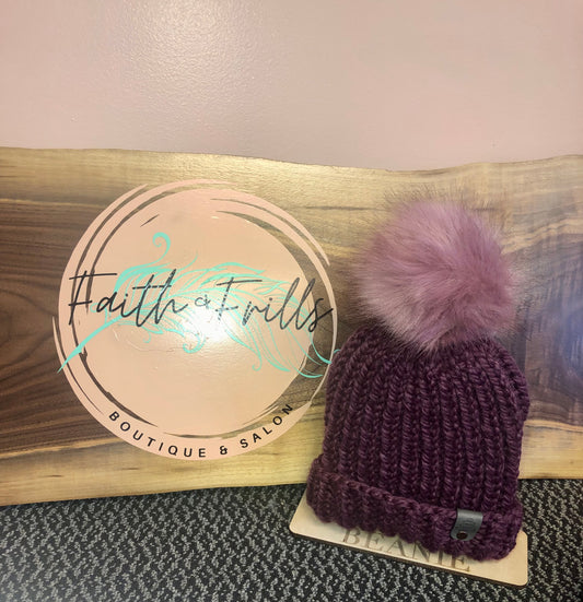 Purple Beanie with puff