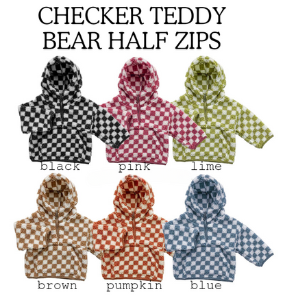 Checker Teddy Bear Half Zip (fast ship preorder)