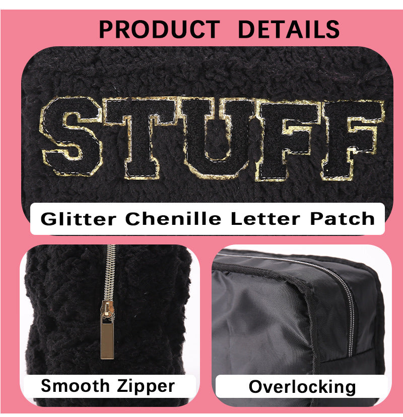 Plush Chenille Letter Cosmetic Bag