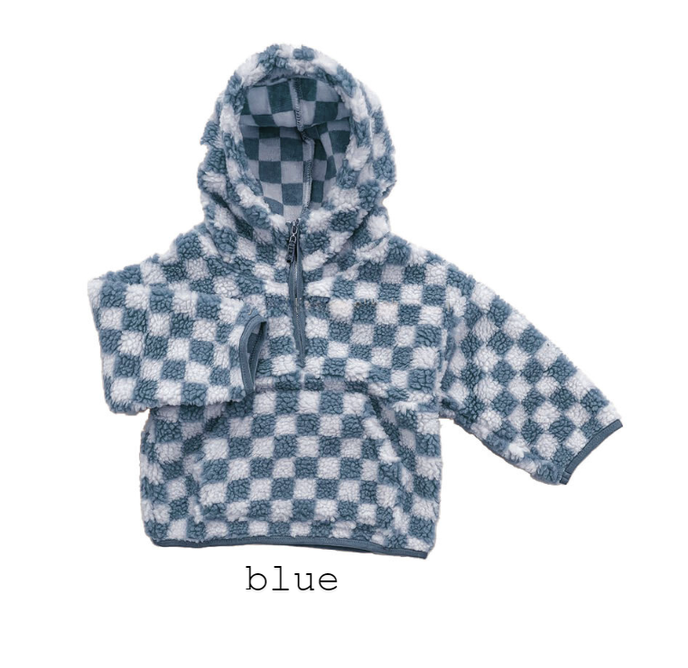 Checker Teddy Bear Half Zip (fast ship preorder)