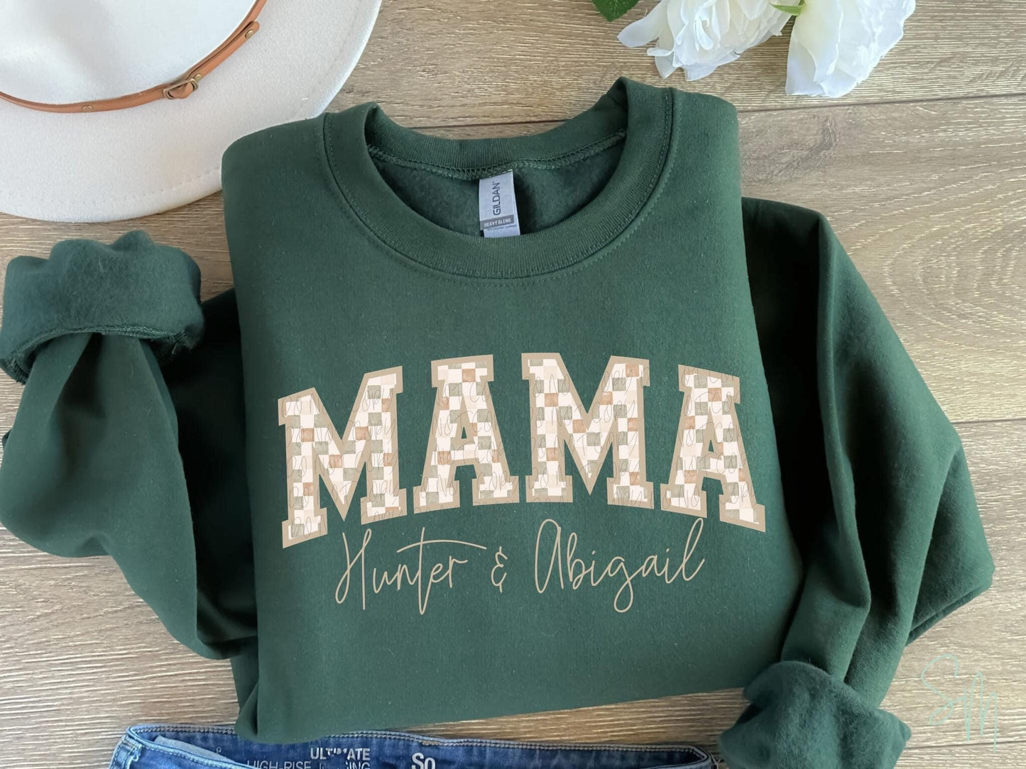 Mama Personalized Checkered Crewneck (preorder)