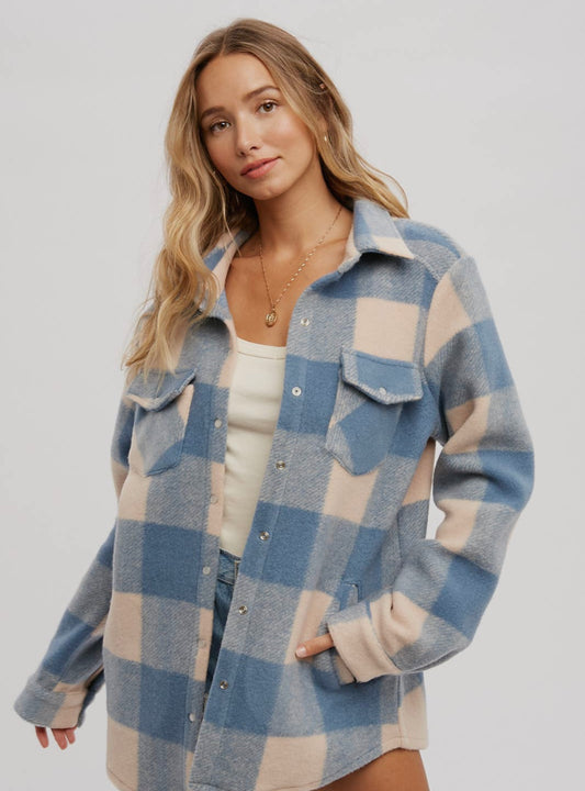 Blue and white plaid shacket