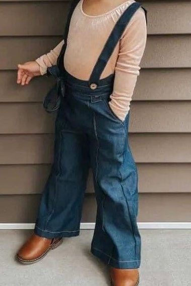 Denim suspender pants